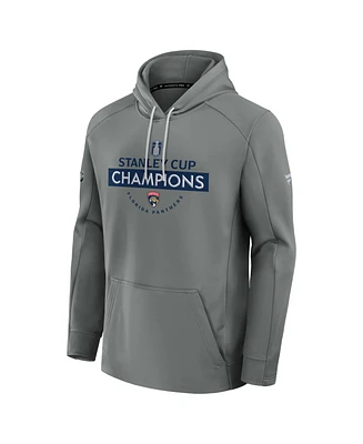 Fanatics Men's Gray Florida Panthers 2025 Stanley Cup Champions Authentic Pro Rink Pullover Hoodie Sweatshirt