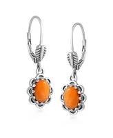 American West Jewelry Sterling Silver Orange Spiny Oyster Concha Lever Back Dangle Earrings