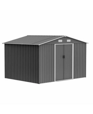 Mondawe 10x8 Ft Grey Metal Storage Shed with Lockable Doors