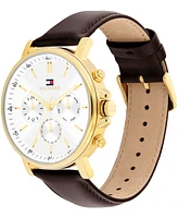 Tommy Hilfiger Men's Multifunction Brown Leather Strap Watch, 43mm