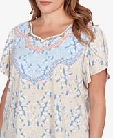 Ruby Rd. Plus Embellished Scallop Printed Top