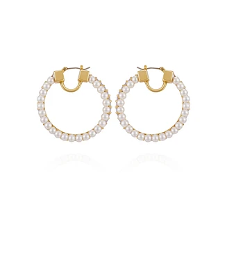 Vince Camuto Gold-Tone Crystals Cultivated Pearl Hoop Earrings