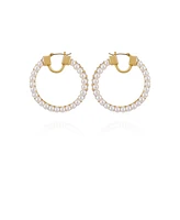 Vince Camuto Gold-Tone Crystals Cultivated Pearl Hoop Earrings