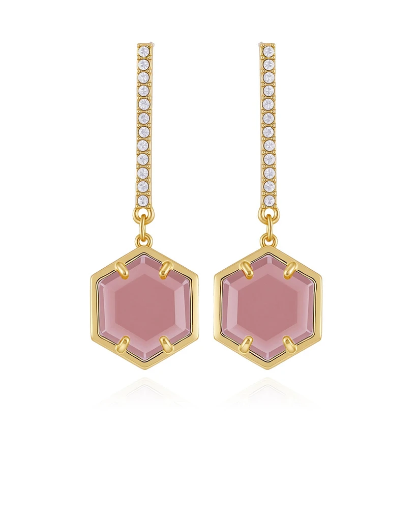 Vince Camuto Gold Tone Hexagon Pave Bar Drop Earrings