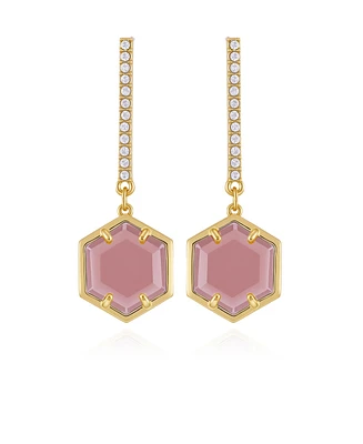 Vince Camuto Gold Tone Hexagon Pave Bar Drop Earrings