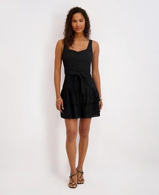 kensie Women's Embroidered Cotton Sleeveless Dress