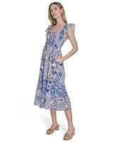 Vince Camuto Women's Printed Square-Neck Ruffle-Strap Dress