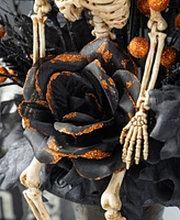 Glitzhome 22" Halloween Black Rose, Skeleton and Berry Urn Table Tree