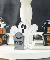 Glitzhome Halloween Wooden Haunted House and Pumpkin Ghost Table Block, Set of 5