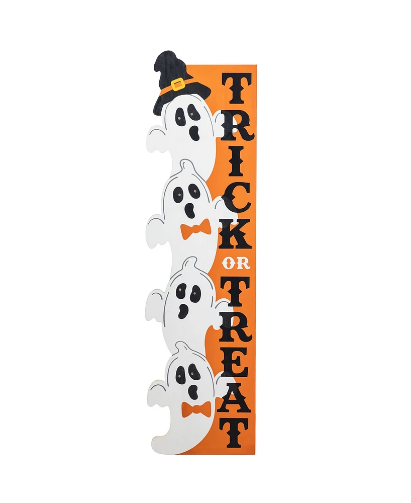 Glitzhome 42" Lighted Halloween Wooden Stacked Ghost with Trick Or Treat Porch Sign with Timer