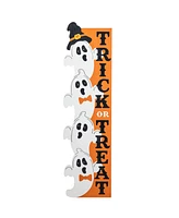 Glitzhome 42" Lighted Halloween Wooden Stacked Ghost with Trick Or Treat Porch Sign with Timer