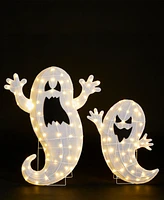 Glitzhome Lighted Halloween Ghosts Family Outdoor Decor with Warm White Led Lights, Set of 2