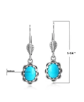 American West Jewelry Sterling Silver Kingman Turquoise Concha Lever Back Dangle Earrings