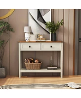 Farmhouse Style Console Table with 2 Drawer and Bottom Storage Shelf for Entryway, Rustic Side Table with Storage Drawer and Shelf for Living room, Ha