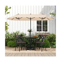 13 Feet Double-Sided Patio Twin Table Umbrella with Crank Handle
