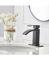 Greenspring Waterfall Single Hole Single-Handle Low-Arc Bathroom Sink Faucet With Pop-up Drain Assembly In Matte Black