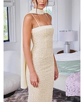 Miss Circle Women's Raizel Gold Beaded Sequin Bodycon Gown with Scarf