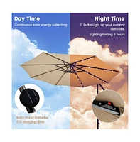 10 Feet Cantilever Umbrella with 32 Led Lights and Solar Panel Batteries