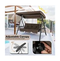 Convertible 3-Seat Patio Porch Swing Chair to Flat Bed with Adjustable Canopy
