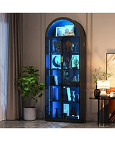 Vlsrka 76" Arch Display Cabinet, 3-Color Lights, 6 Shelves