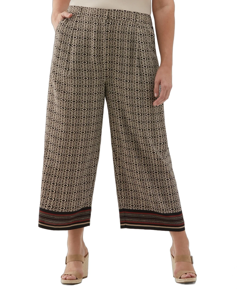 Ella Rafaella Plus Medallion Print Wide Leg Crop Pants