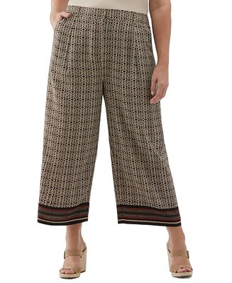 Ella Rafaella Plus Medallion Print Wide Leg Crop Pants