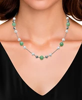 2-Pc. Set Dyed Green Jade & Cultured Freshwater Pearl (6-7mm) Collar Necklace & Bracelet in Sterling Silver