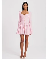 Miss Circle Women's Tae Pink Tweed Long Sleeve Drop Waist Mini Dress