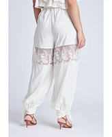 Eloquii Women's Plus Balloon Pant With Lace And Tie Hem