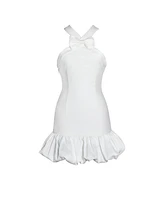 Miss Circle Women's Barbra White Cross Straps Bodycon Mini Dress with Bubble Hem