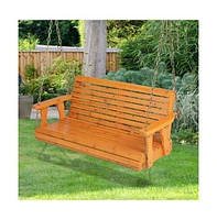 2-Person Wooden Porch Swing with Hanging Chains for Garden Yard