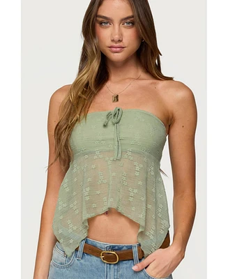 Edikted Women's Embroidered Sheer Strapless Top
