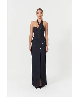 Jendue Women's Davidson Cross Neck Maxi Dress
