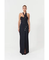 Jendue Women's Davidson Cross Neck Maxi Dress