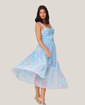 J Mendel Women's Floral Twist Pleated Midi Dress