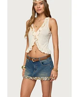 Edikted Womens Marsh Ruffle Split Front Top