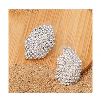 Sohi Women's Silver Embellished Hexagon Drop Earrings