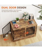 2-in-1 Wooden Dog Crate Furniture for Large Dogs, Heavy-Duty Kennel with Double Doors, Stylish End Table Design