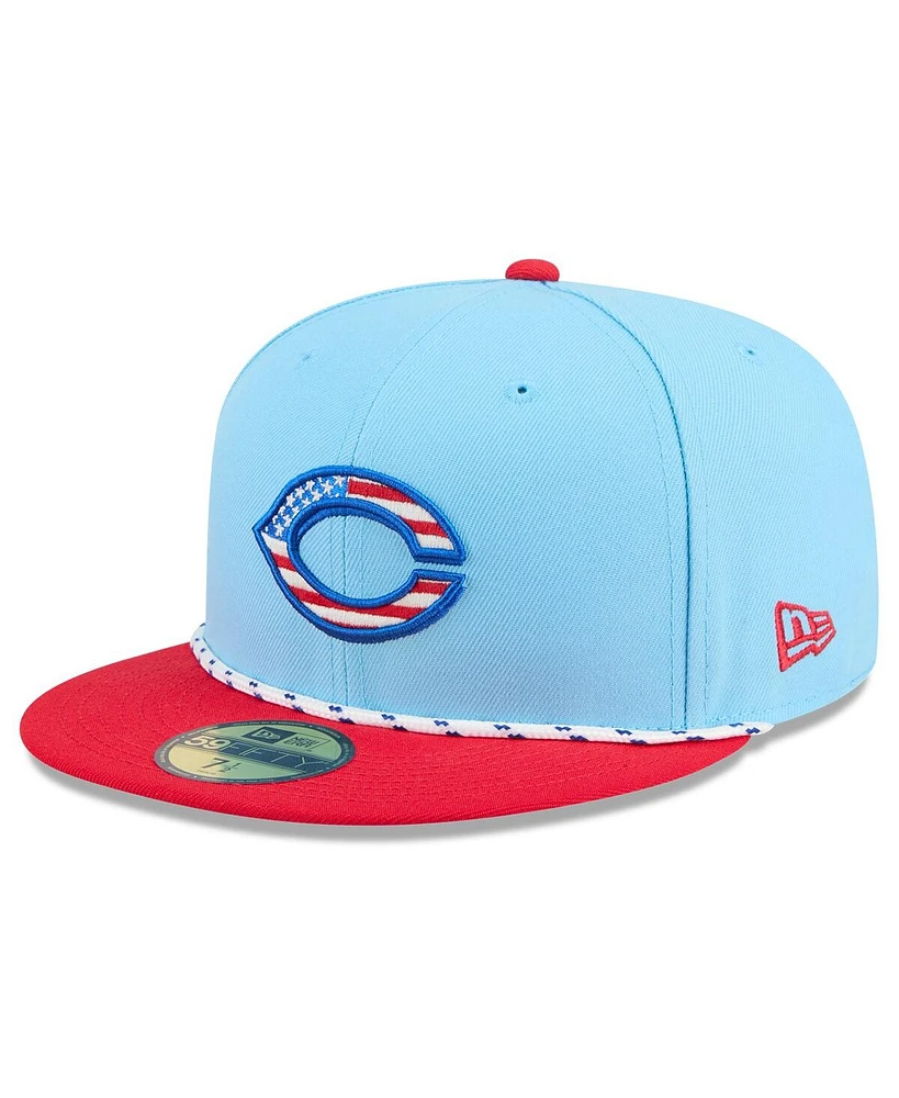 New Era Men's Light Blue/Red Cincinnati Reds 2025 Fourth of July 59FIFTY Fitted Hat