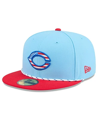 New Era Men's Light Blue/Red Cincinnati Reds 2025 Fourth of July 59FIFTY Fitted Hat