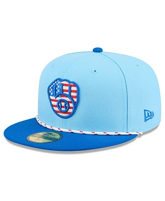 New Era Men's Light Blue/Blue Milwaukee Brewers 2025 Fourth of July 59FIFTY Fitted Hat