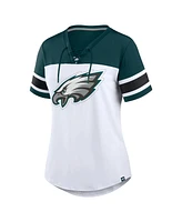 Fanatics Women's White/Midnight Green Philadelphia Eagles Athena Rhinestone Lace-Up V-Neck T-Shirt
