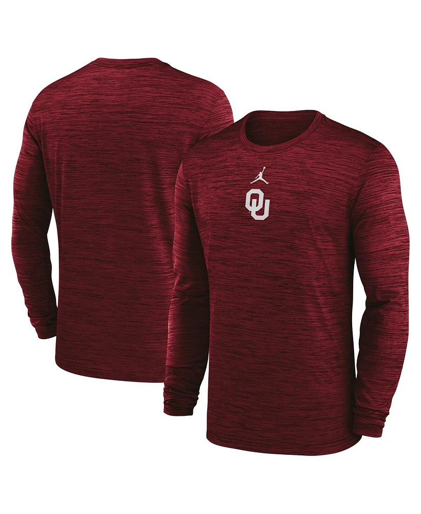 Jordan Men's Crimson Oklahoma Sooners 2025 Sideline Velocity Performance Long Sleeve T-Shirt