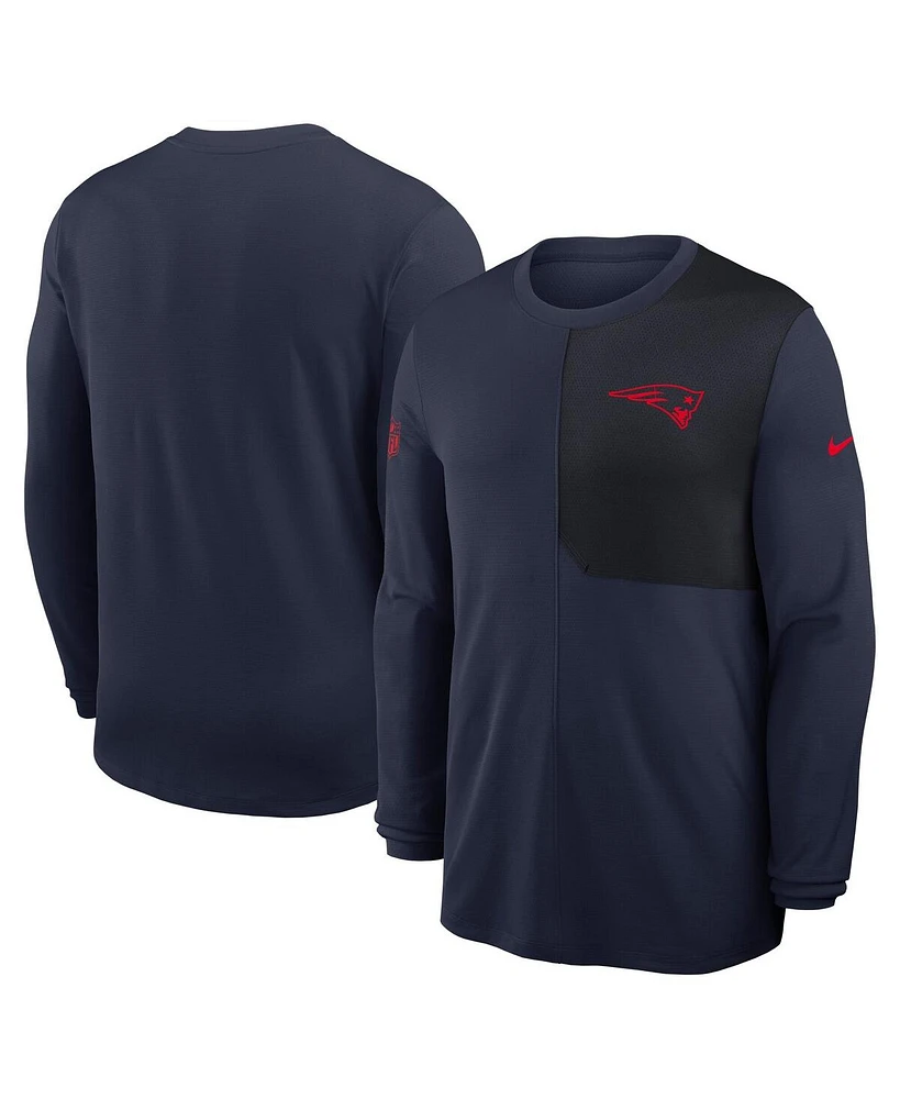 Nike Men's Navy New England Patriots Sideline Coach Uv Performance Long Sleeve T-Shirt