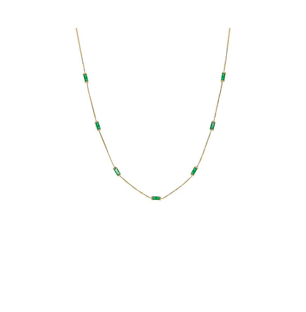 by Adina Eden Multi Emerald Gemstone Baguette Necklace 14K