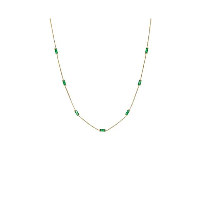 by Adina Eden Multi Emerald Gemstone Baguette Necklace 14K