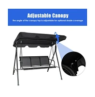 3 Person Steel Frame Patio Porch Swing with Polyester Angle and Adjustable Canopy