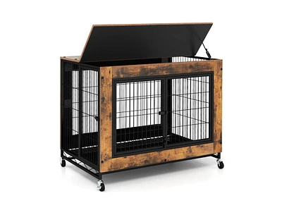 Industrial Dog Kennel with Flip-up Top 3 Lockable Doors and Removable Tray