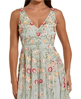 Mac Duggal Women's Deep V-Neck Embroidered Midi Dress
