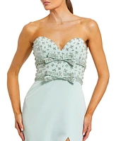 Mac Duggal Women's Elegant Crepe Gown with Embellishments and Thigh-High Slit